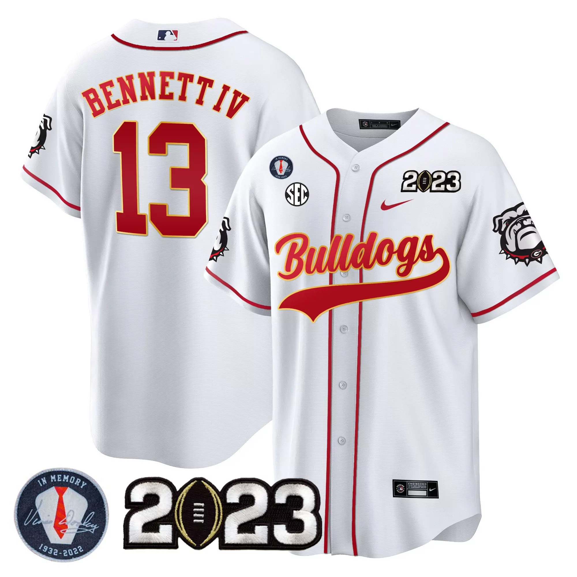 stetson bennett white gold mens georgia bulldogs 2023 champions gold jersey all stitched