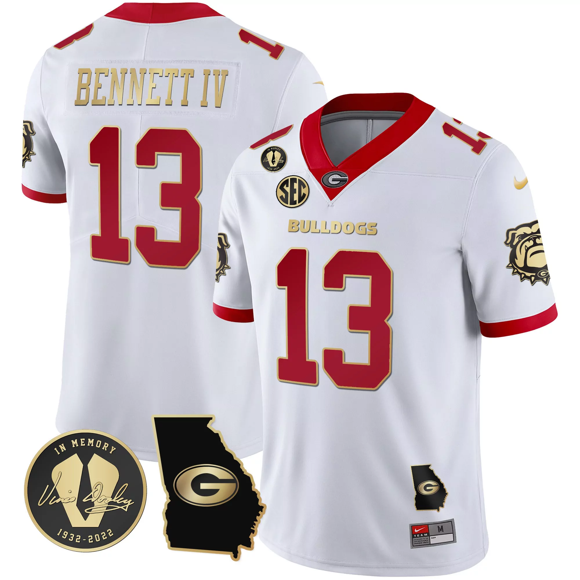 stetson bennett white gold trim mens georgia bulldogs 2023 vapor jersey v2 georgia map all stitched
