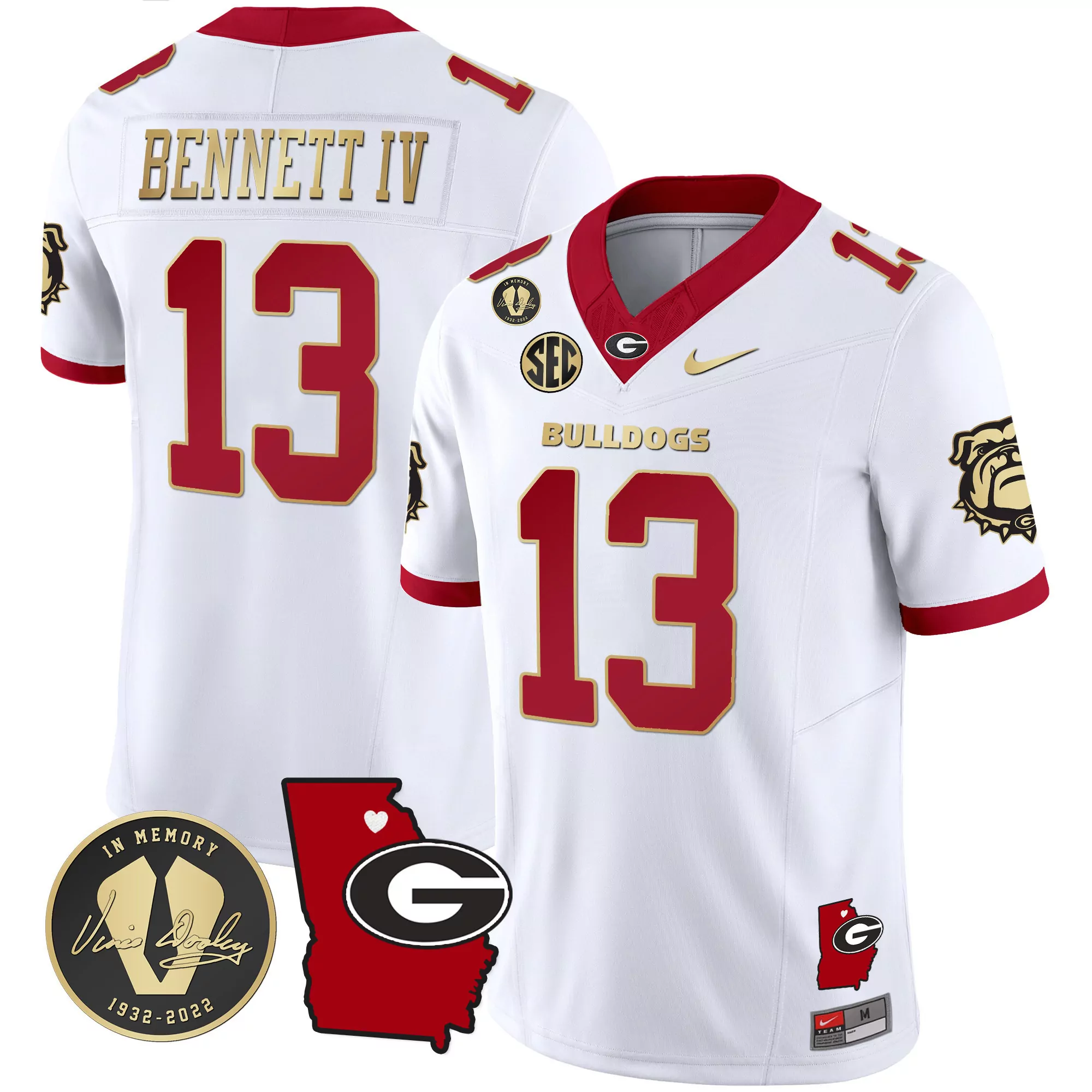 stetson bennett white gold trim mens georgia bulldogs 2023 vapor jersey v2 georgia map all stitched