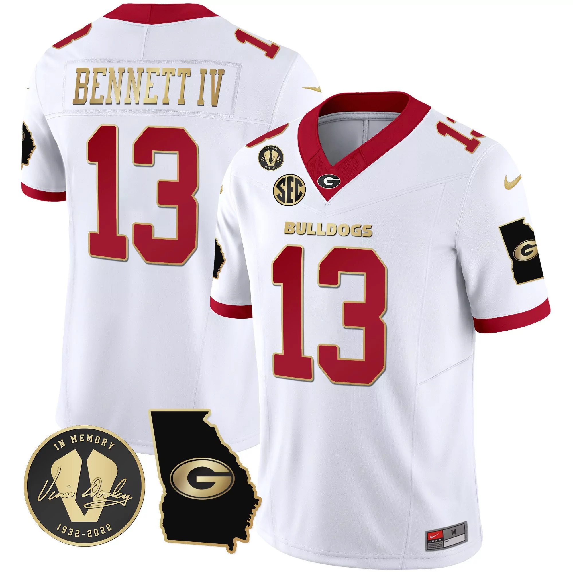 stetson bennett white gold trim mens georgia bulldogs 2023 vapor jersey v2 georgia map all stitched