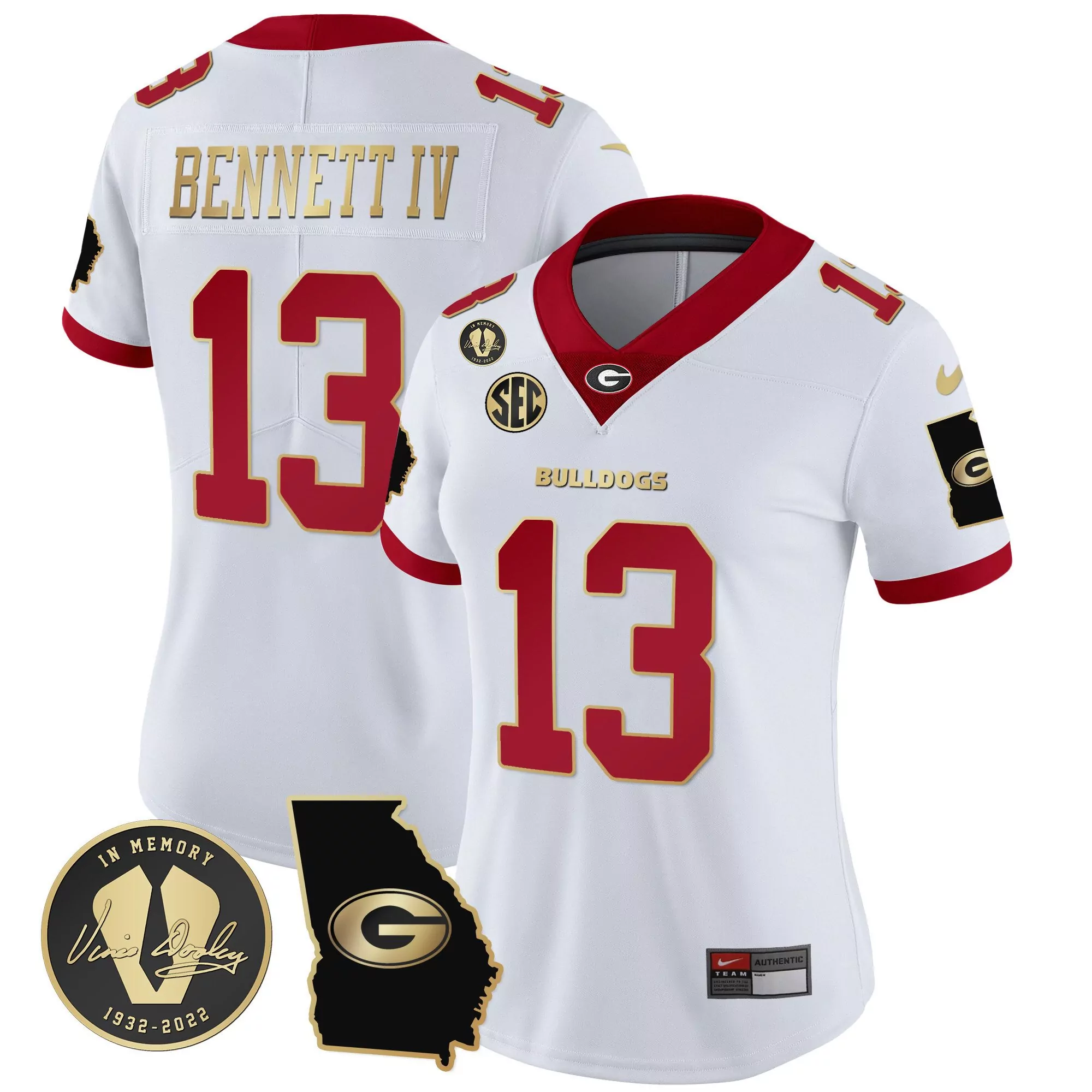 stetson bennett white gold trim womens georgia bulldogs 2023 vapor jersey v3 georgia map all stitched