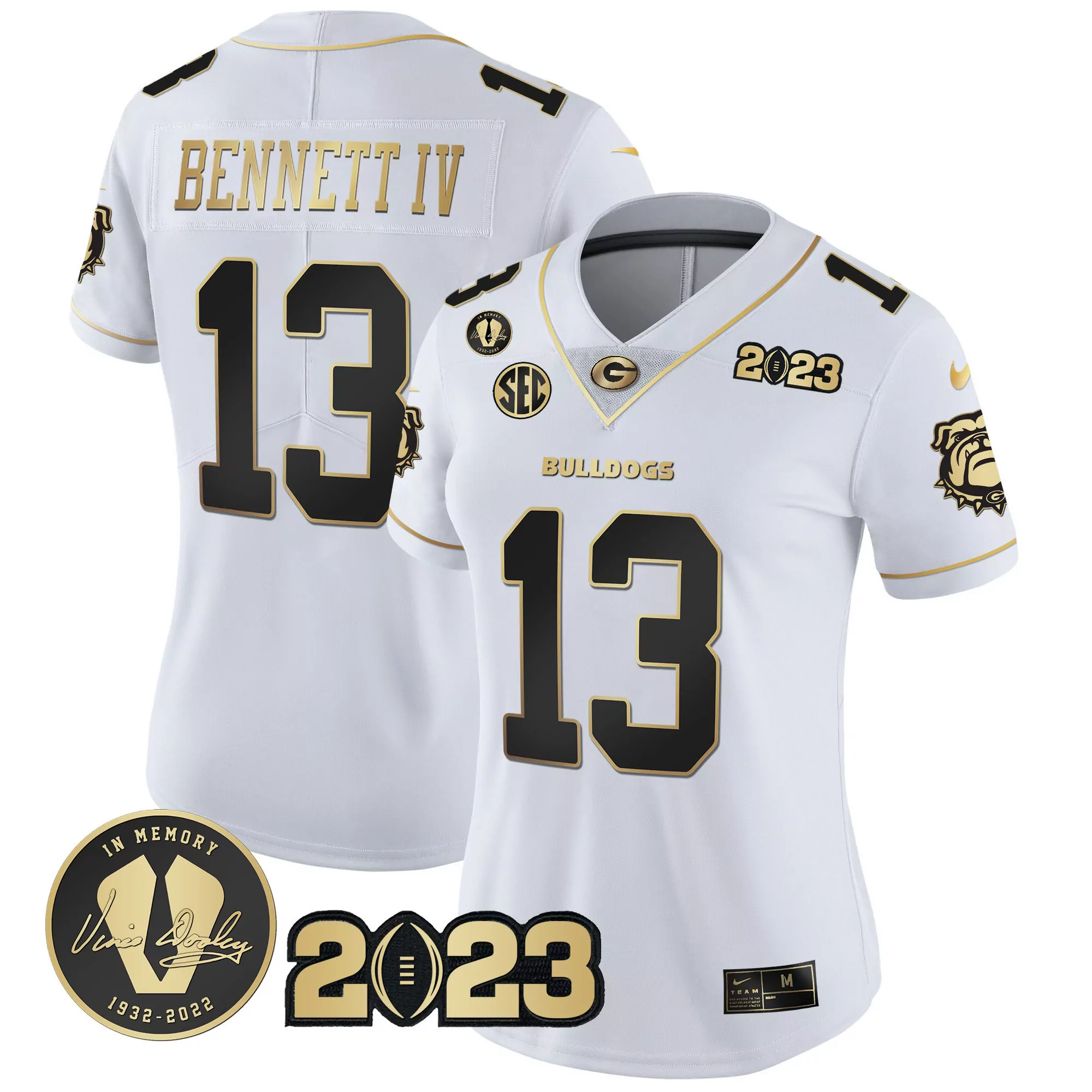 stetson bennett white gold trim womens georgia bulldogs 2023 vapor jersey v3 georgia map all stitched