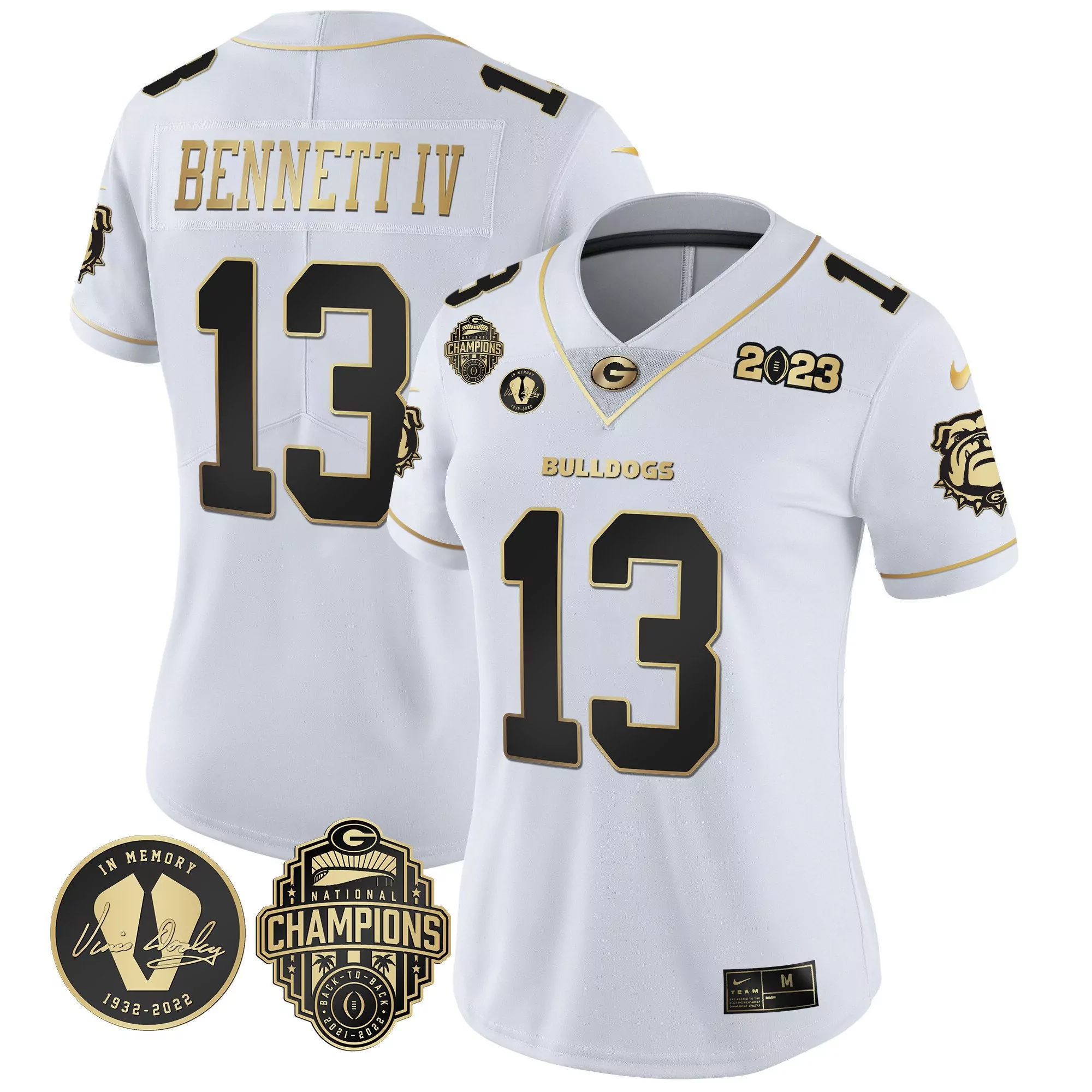 stetson bennett white gold trim womens georgia bulldogs 2023 vapor jersey v3 georgia map all stitched