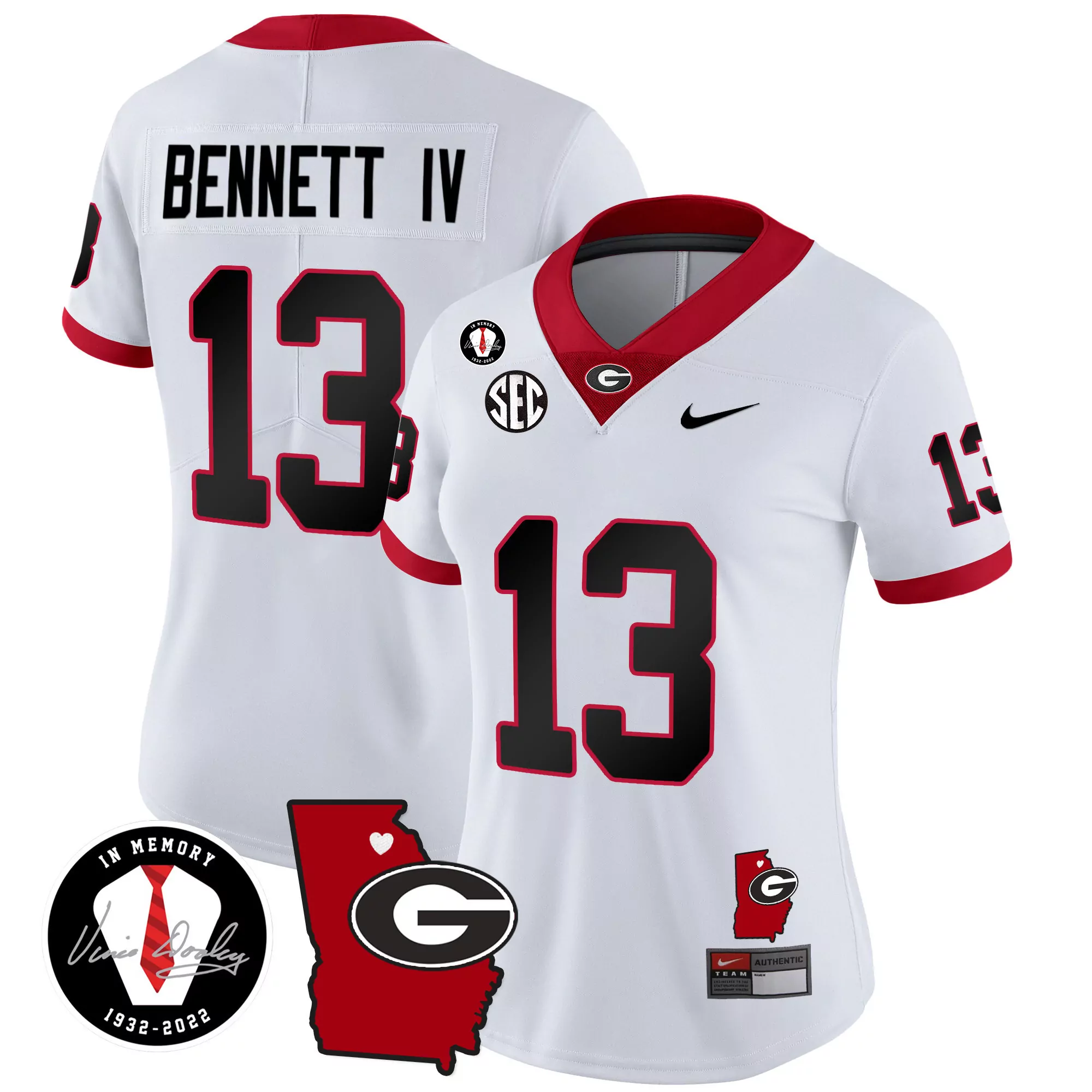stetson bennett white womens georgia bulldogs 2023 vapor jersey v4 georgia map all stitched