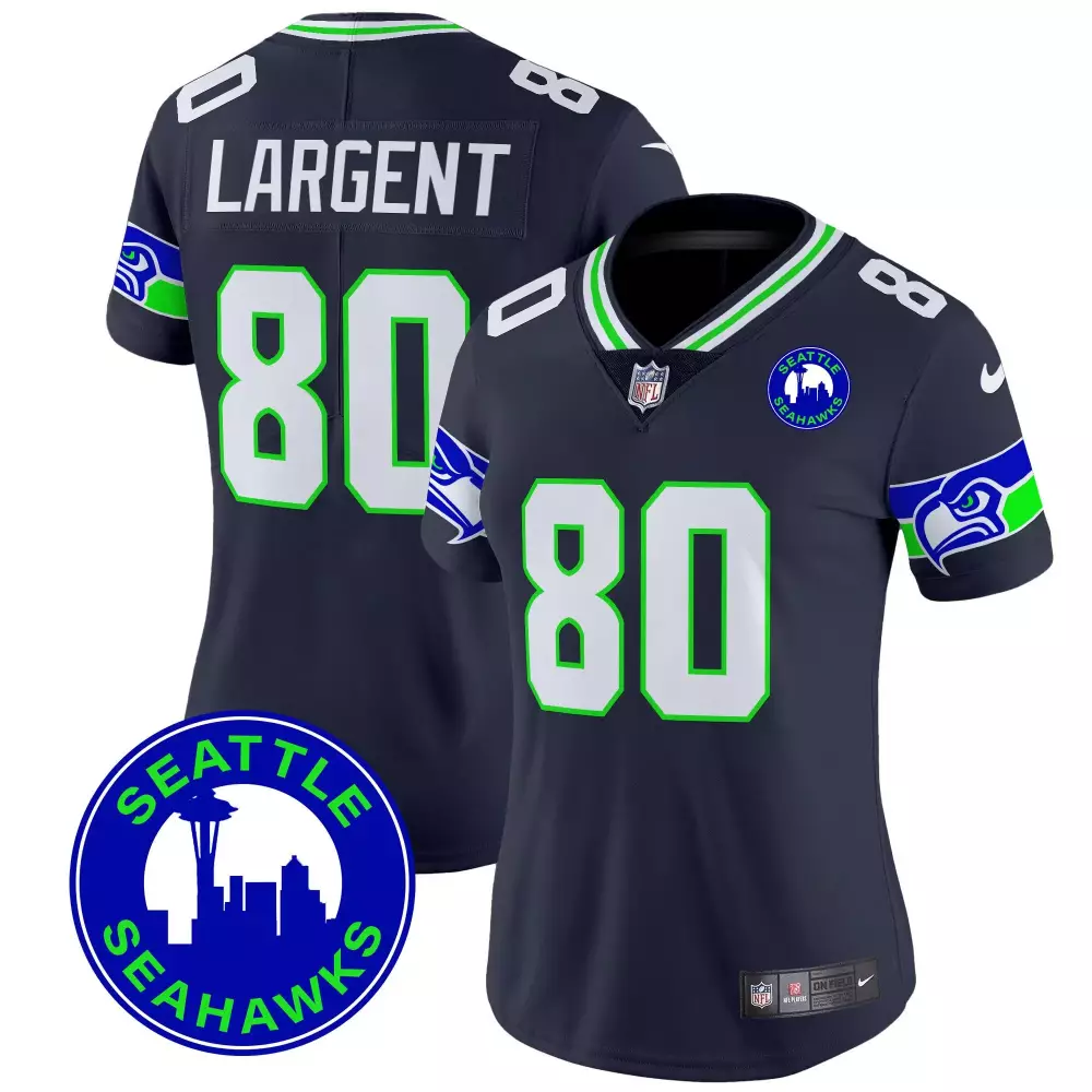 steve largent navy womens seattle seahawks 2024 seattle city patch vapor limited jersey all stitched