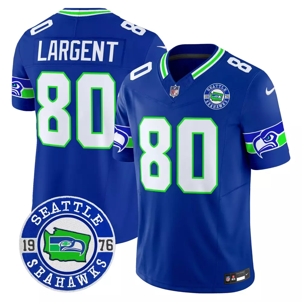 steve largent royal mens seattle seahawks 2024 seattle est 1976 patch vapor limited jersey all stitched