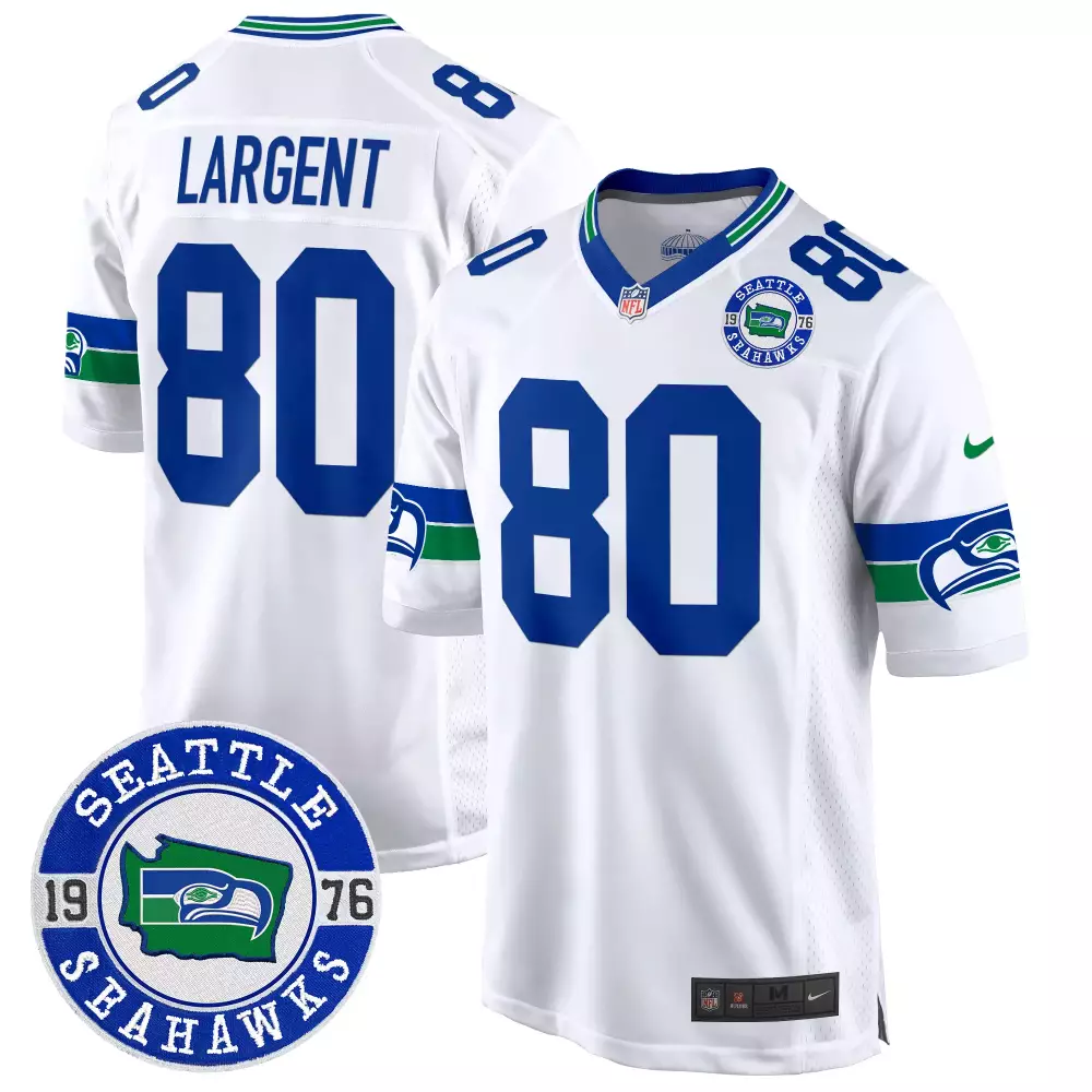 steve largent white mens seattle seahawks throwback est 1976 patch game jersey all stitched