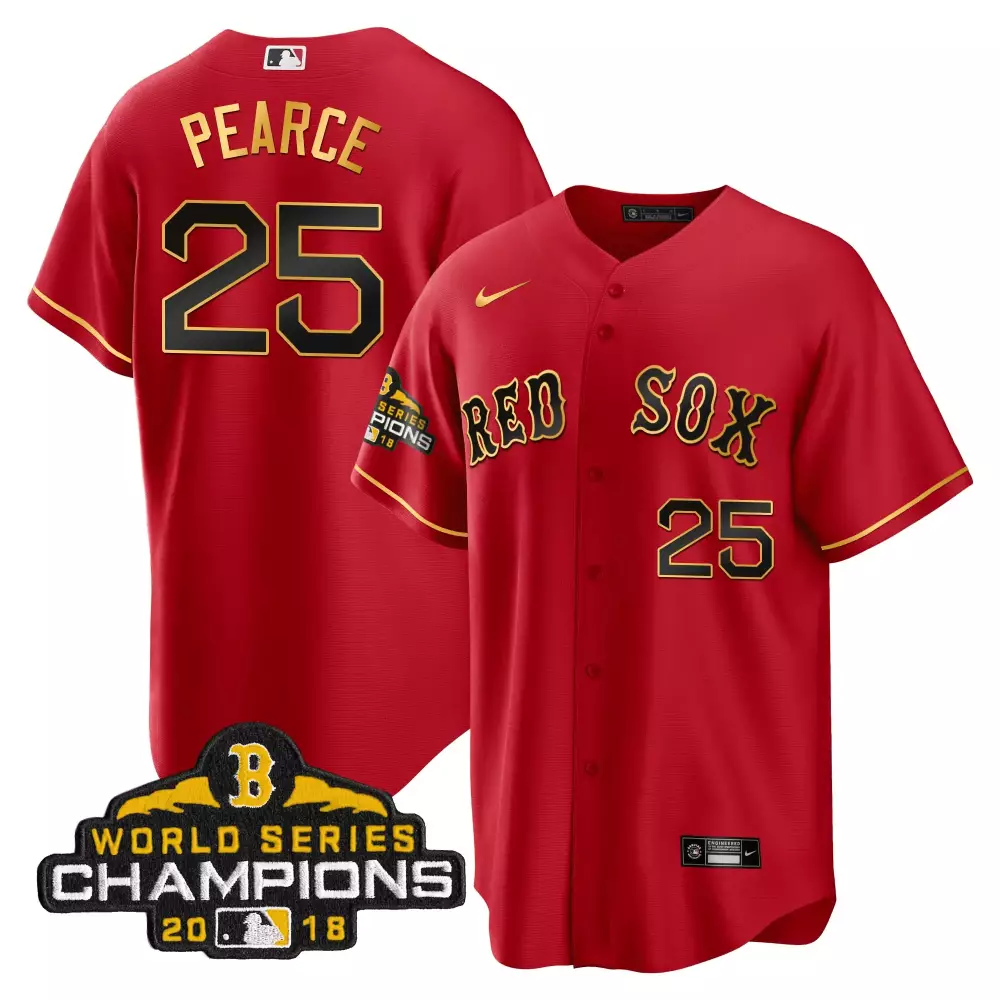 steve pearce cool red men boston red sox world series champion 2018 gold jersey all stitched