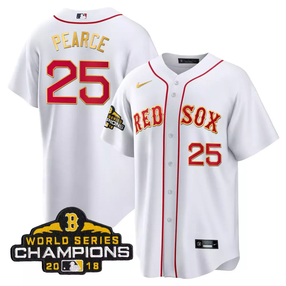 steve pearce cool red men boston red sox world series champion 2018 gold jersey all stitched