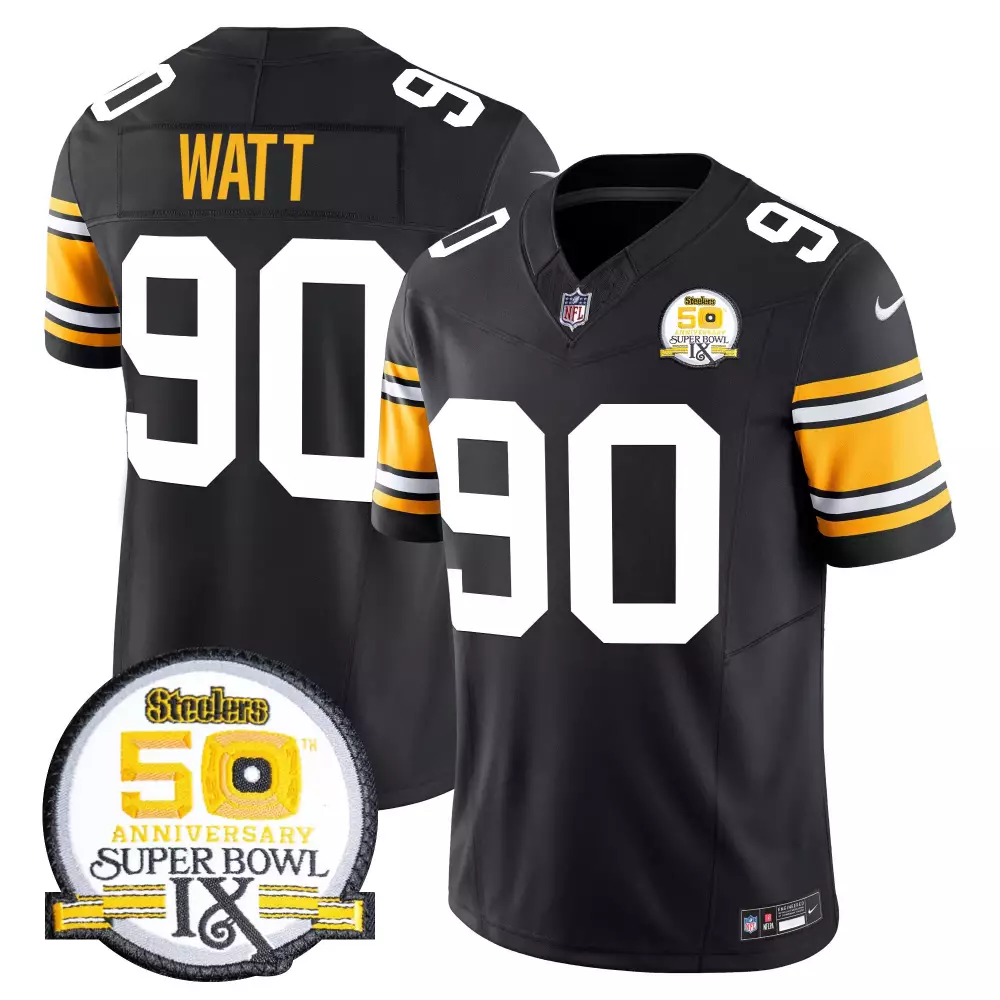 t j watt 1975 throwback mens pittsburgh steelers 50th anniversary of super bowl ix patch game jersey all stitched
