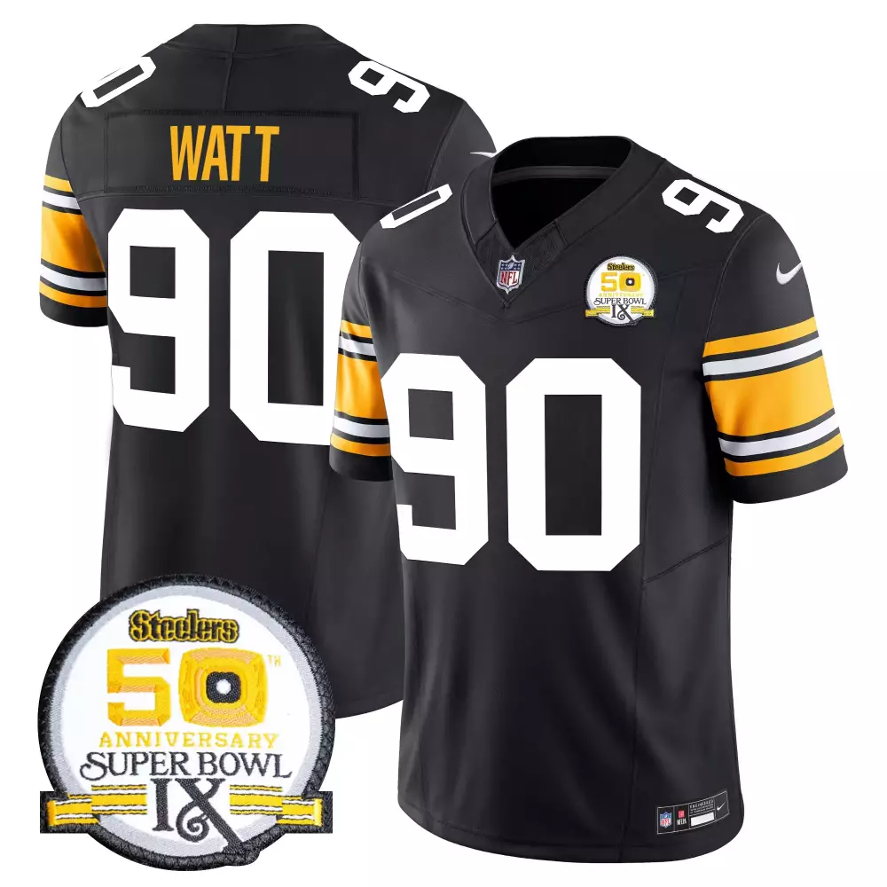 t j watt 1975 throwback mens pittsburgh steelers 50th anniversary of super bowl ix patch game jersey all stitched