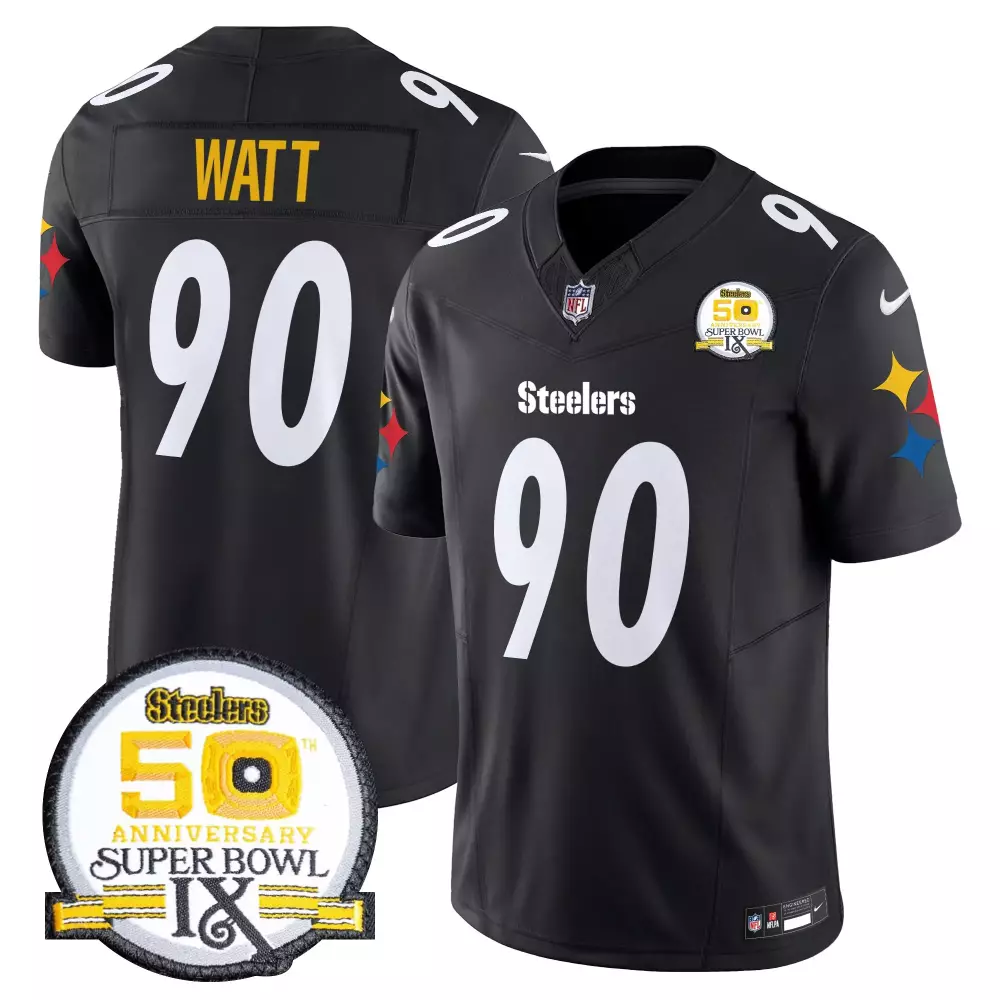T.J. Watt Pittsburgh Steelers Black Men's 50th Anniversary Super Bowl IX Vapor Limited Jersey | All Stitched | Fan Gear for Game Day | For Men, Women & Youth