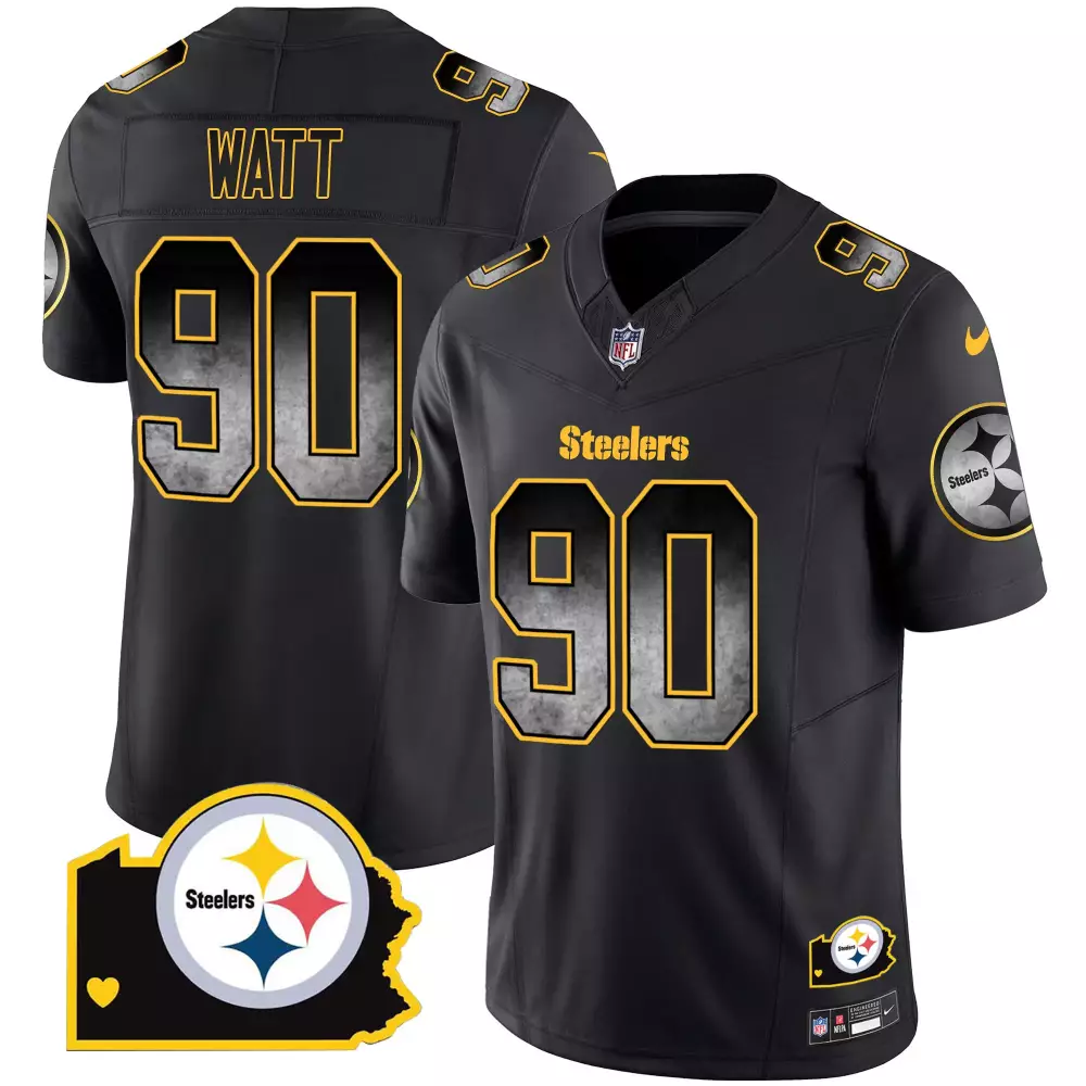 T.J. Watt Pittsburgh Steelers Black Men's Arch Smoke Home Patch Vapor Jersey | All Stitched | Fan Gear for Game Day | For Men, Women & Youth