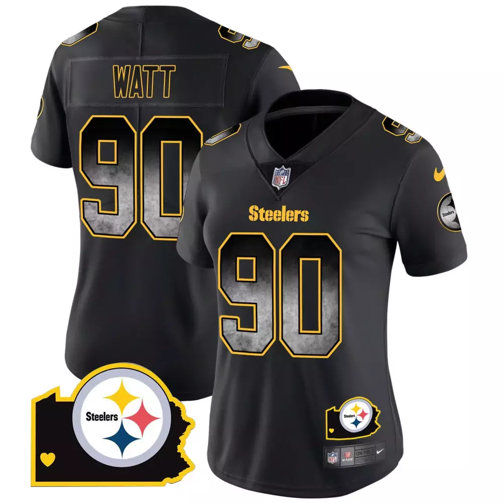 T.J. Watt Pittsburgh Steelers Black Women's Arch Smoke Home Patch Vapor Jersey | All Stitched | Fan Gear for Game Day | For Men, Women & Youth