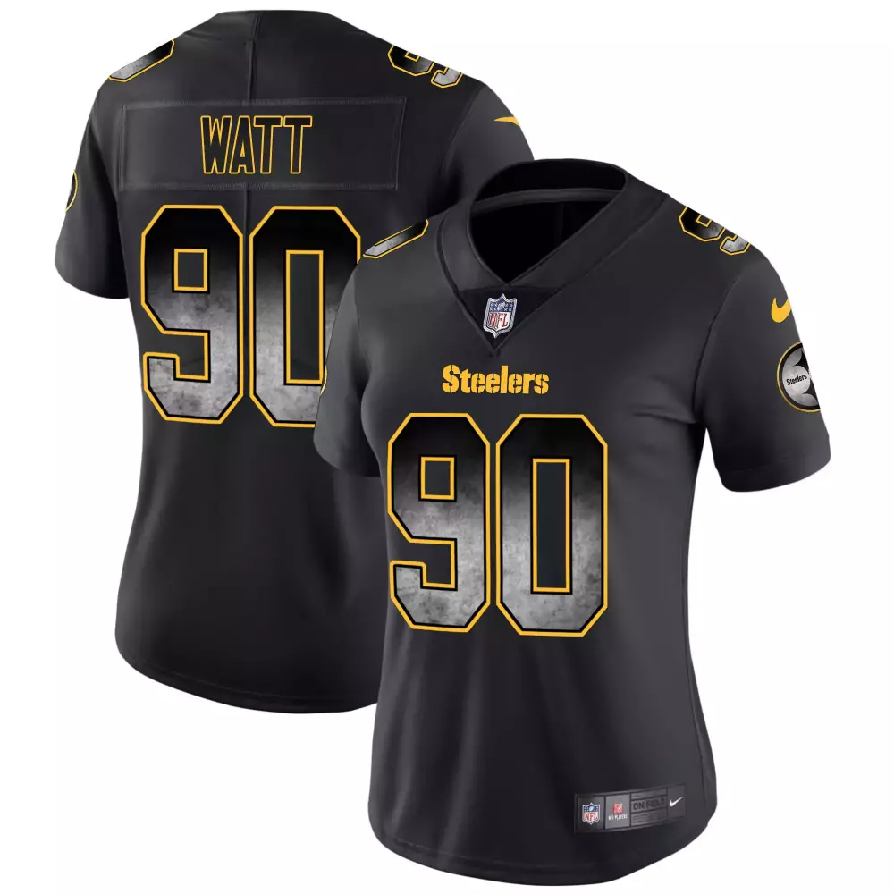 T.J. Watt Pittsburgh Steelers Black Women's Arch Smoke Home Patch Vapor Jersey | All Stitched | Fan Gear for Game Day | For Men, Women & Youth