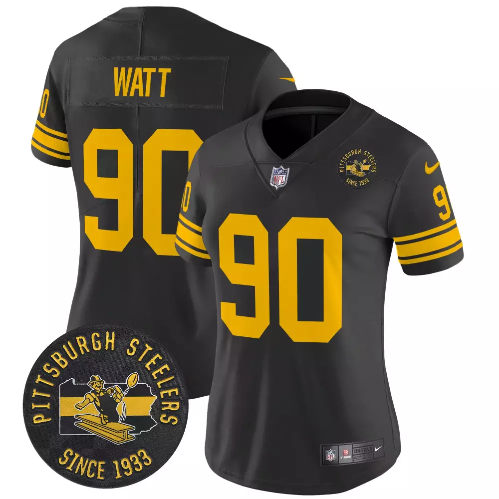 T.J. Watt Pittsburgh Steelers Black Women's Arch Smoke Home Patch Vapor Jersey | All Stitched | Fan Gear for Game Day | For Men, Women & Youth
