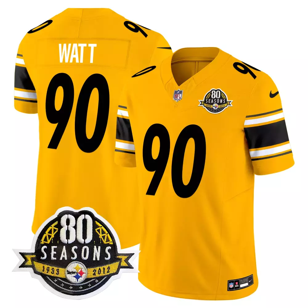 T.J. Watt Pittsburgh Steelers Gold 80th Anniversary Patch Vapor Limited Jersey | Stitched | For Men, Women & Youth