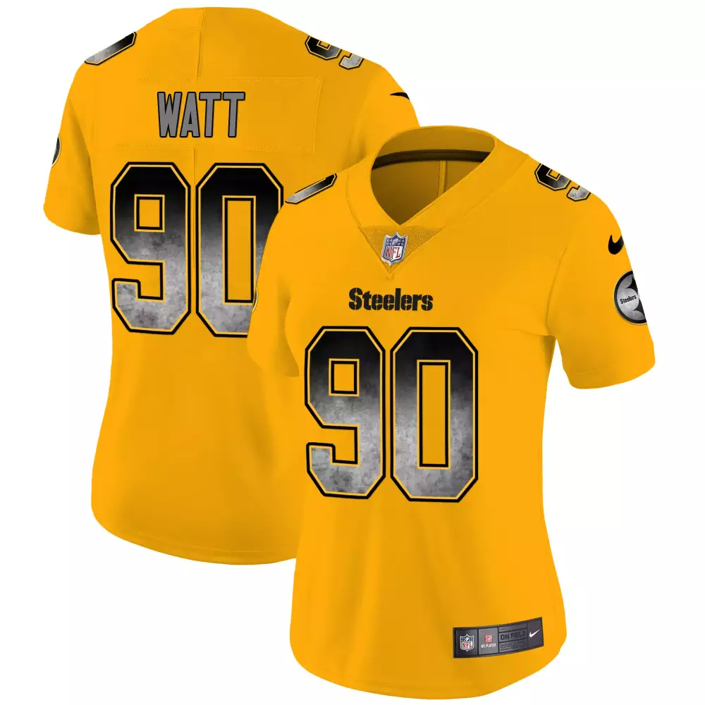 T.J. Watt Pittsburgh Steelers Arch Smoke Vapor Jersey | Gold Stitched | Game Day Fan Gear for Women | For Men, Women & Youth