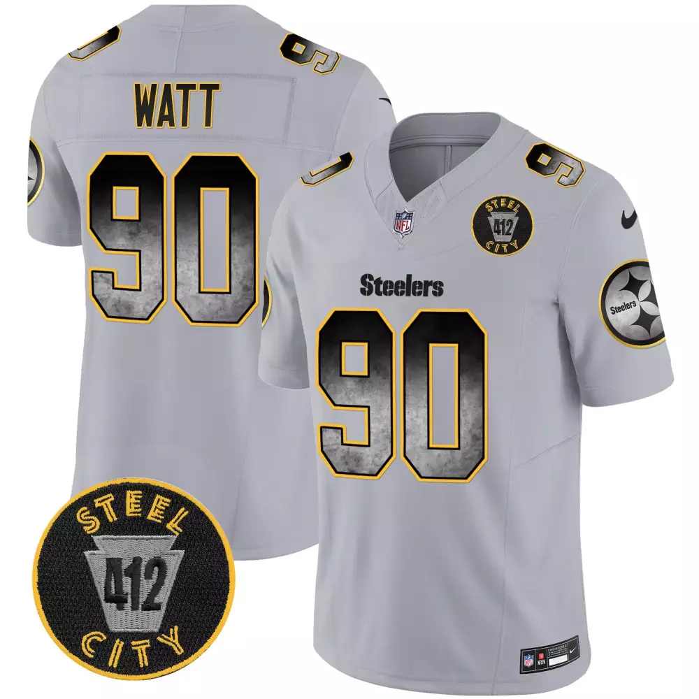 T.J. Watt Pittsburgh Steelers Gray Arch Smoke Vapor Jersey | All Stitched | Stylish Fan Gear for Men | For Men, Women & Youth