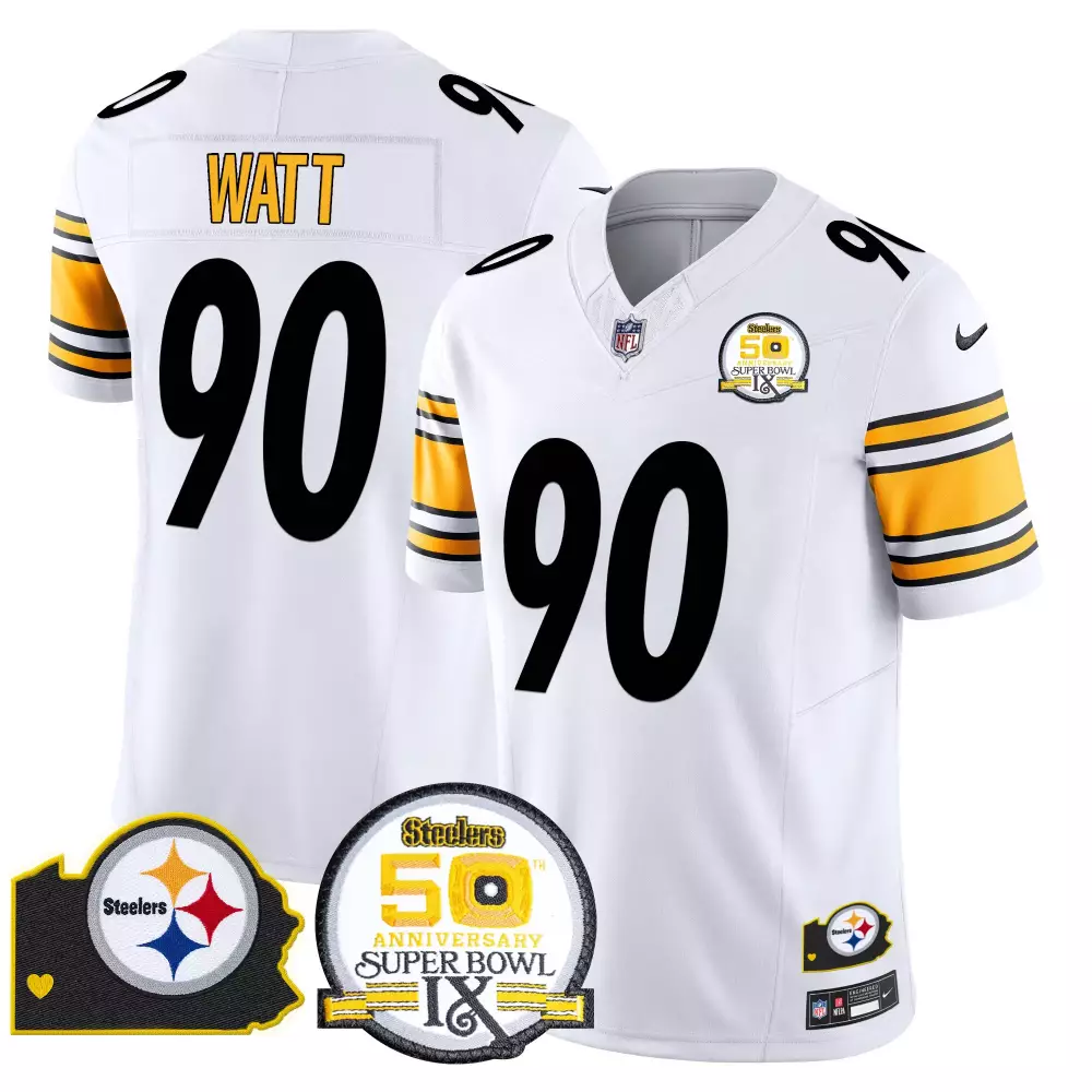T.J. Watt Pittsburgh Steelers Men's Vapor Limited Jersey | White Style with 80th Anniversary Patch | All Stitched | For Men, Women & Youth