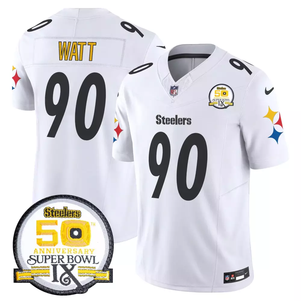 T.J. Watt Pittsburgh Steelers Men's Vapor Limited Jersey V2 | White Style with Super Bowl IX Patch | All Stitched | For Men, Women & Youth