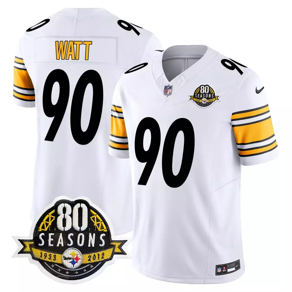 T.J. Watt Pittsburgh Steelers Men's Vapor Limited Jersey | White Style with 80th Anniversary Patch | All Stitched | For Men, Women & Youth