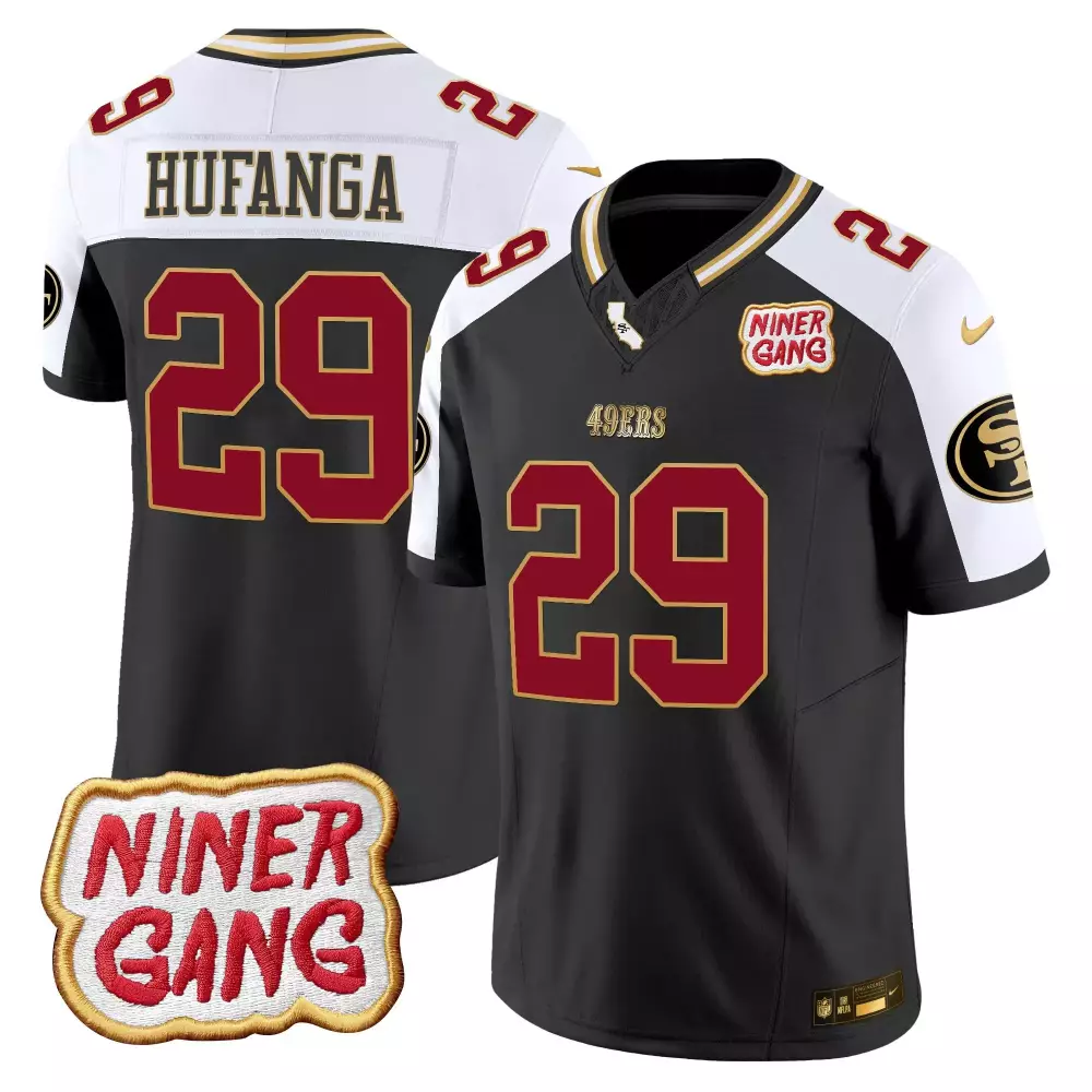 talanoa hufanga black alternate mens san francisco 49ers 2024 niner gang patch vapor jersey all stitched