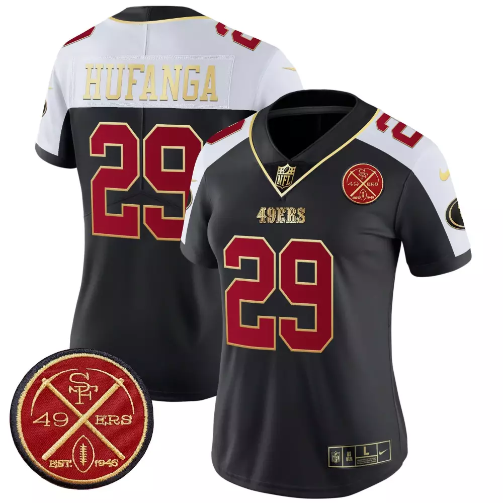 talanoa hufanga black alternate mens san francisco 49ers 2024 niner gang patch vapor jersey all stitched