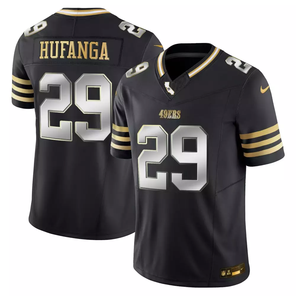 talanoa hufanga black gold womens san francisco 49ers super bowl lviii patch vapor jersey v2 all stitched