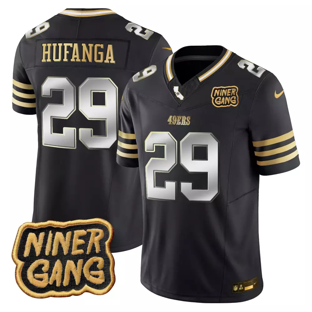 talanoa hufanga black gold womens san francisco 49ers super bowl lviii patch vapor jersey v2 all stitched