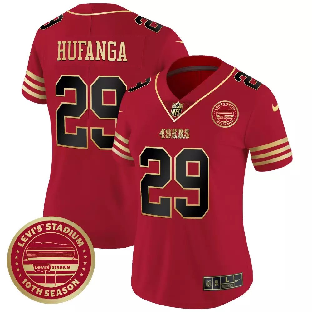 talanoa hufanga black scarlet womens san francisco 49ers levis stadium 10th season patch vapor limited jersey all stitch