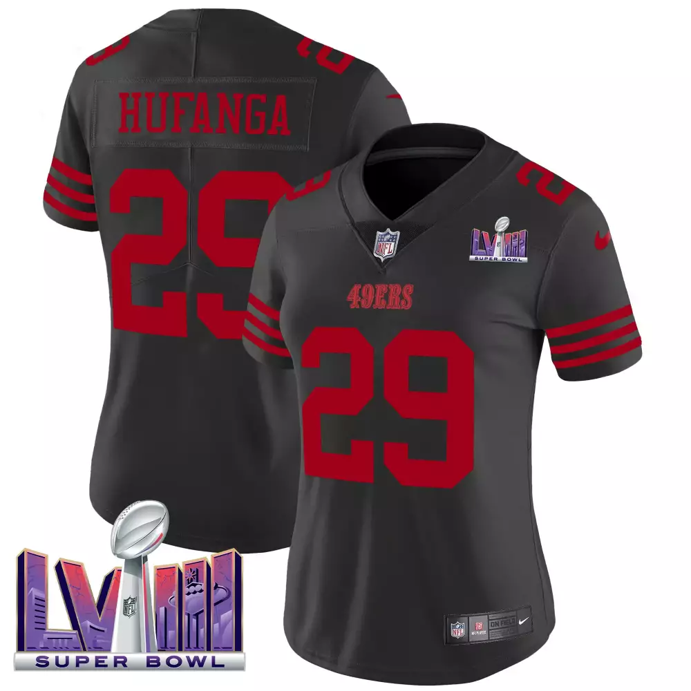 talanoa hufanga black scarlet womens san francisco 49ers levis stadium 10th season patch vapor limited jersey all stitch