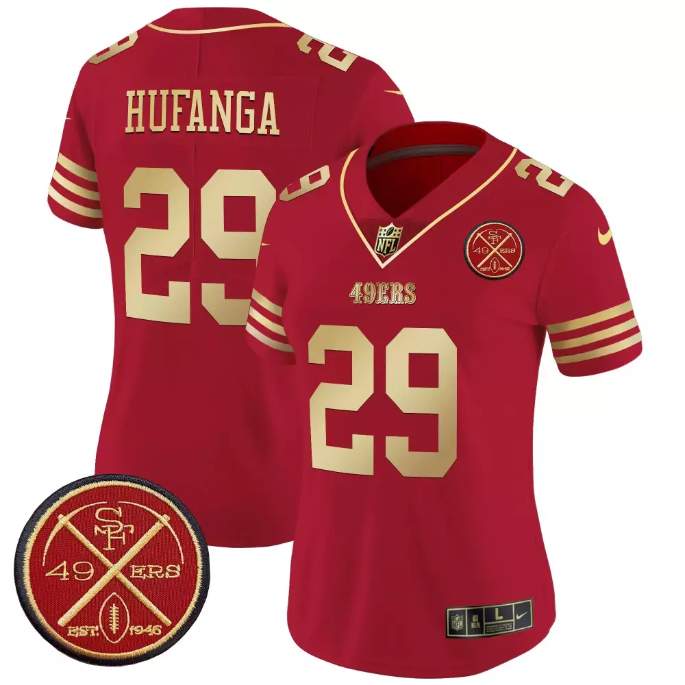 talanoa hufanga scarlet gold womens san francisco 49ers est1946 patch vapor limited jersey all stitched