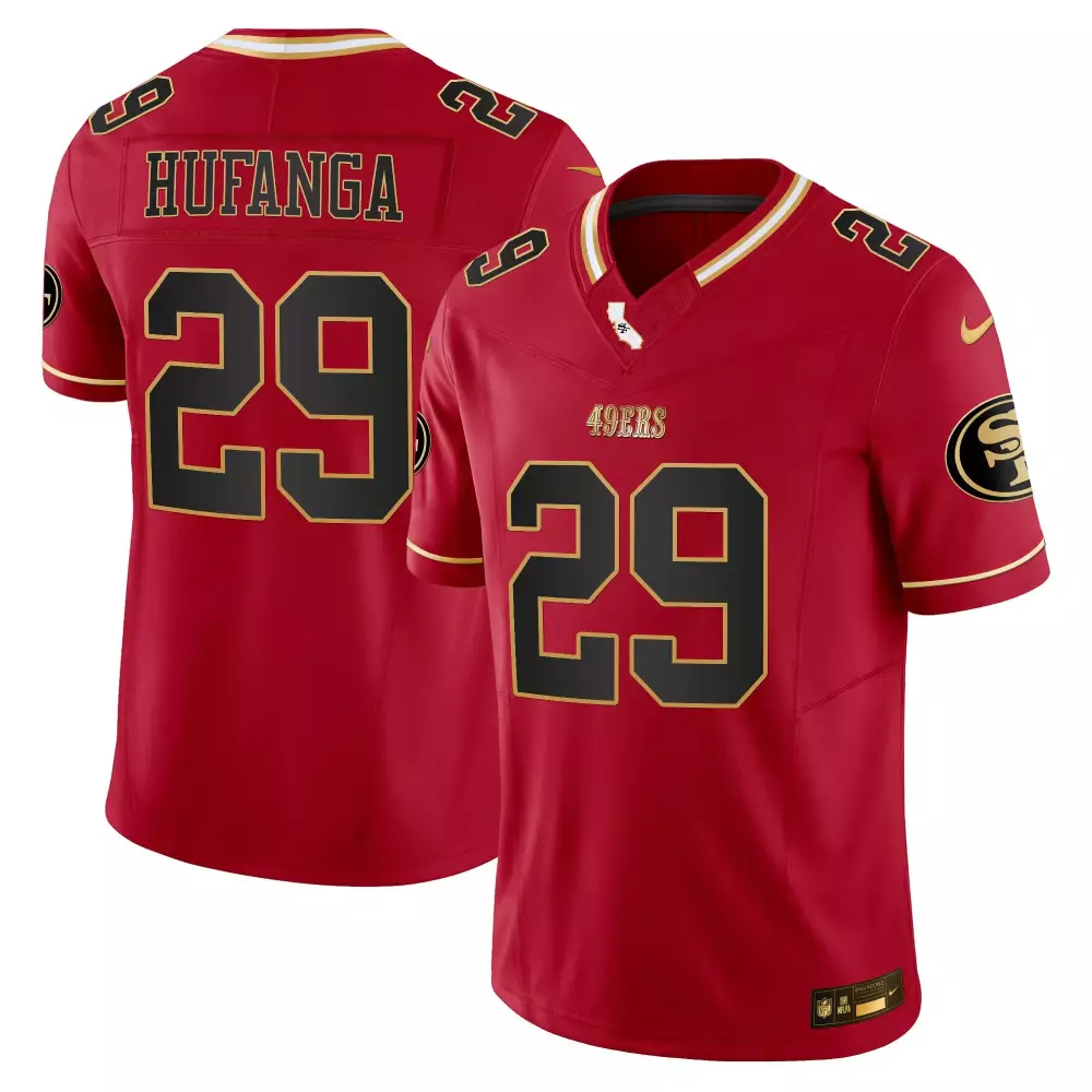 talanoa hufanga scarlet gold womens san francisco 49ers est1946 patch vapor limited jersey all stitched