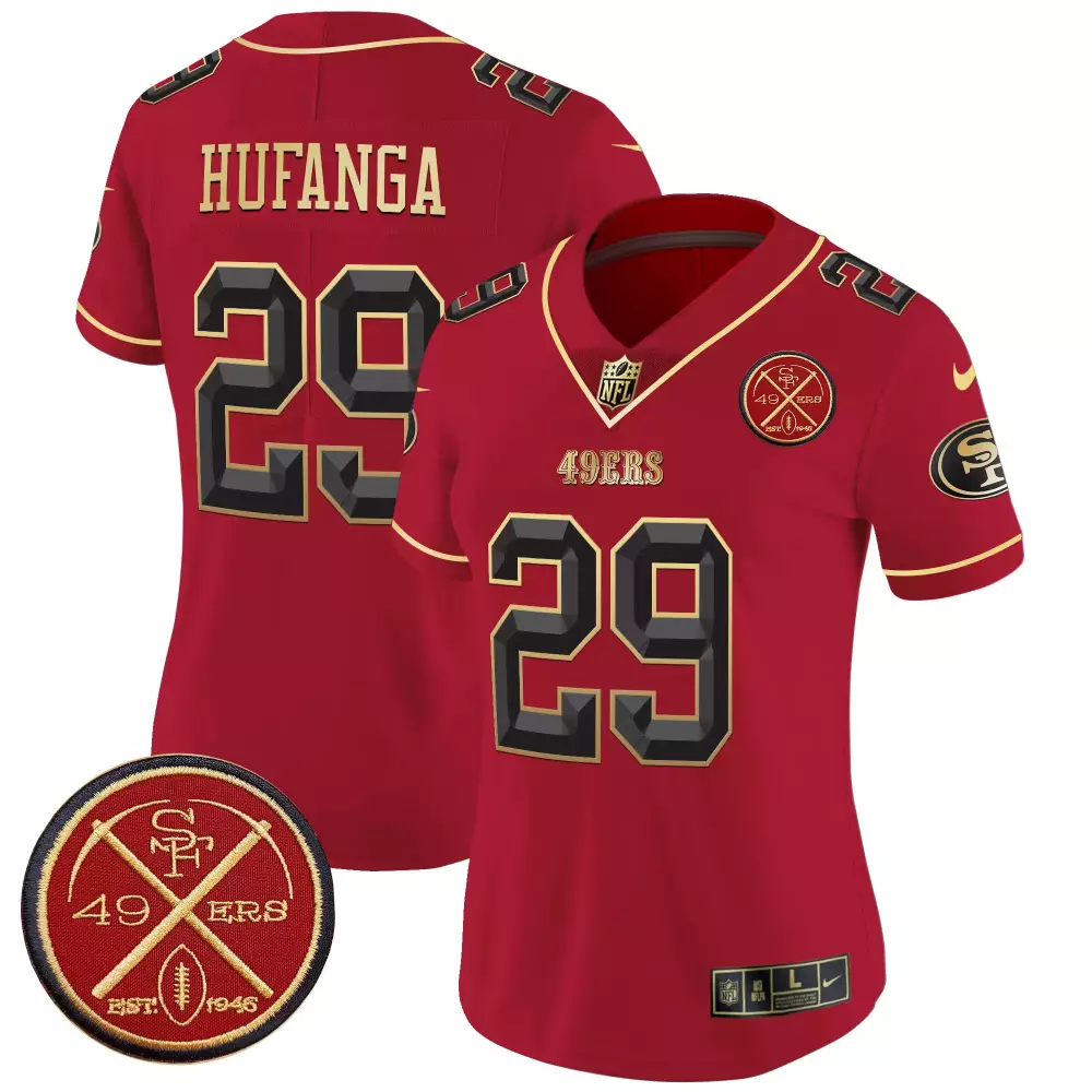 talanoa hufanga scarlet limited womens san francisco 49ers est1946 patch vapor limited jersey v2 all stitched