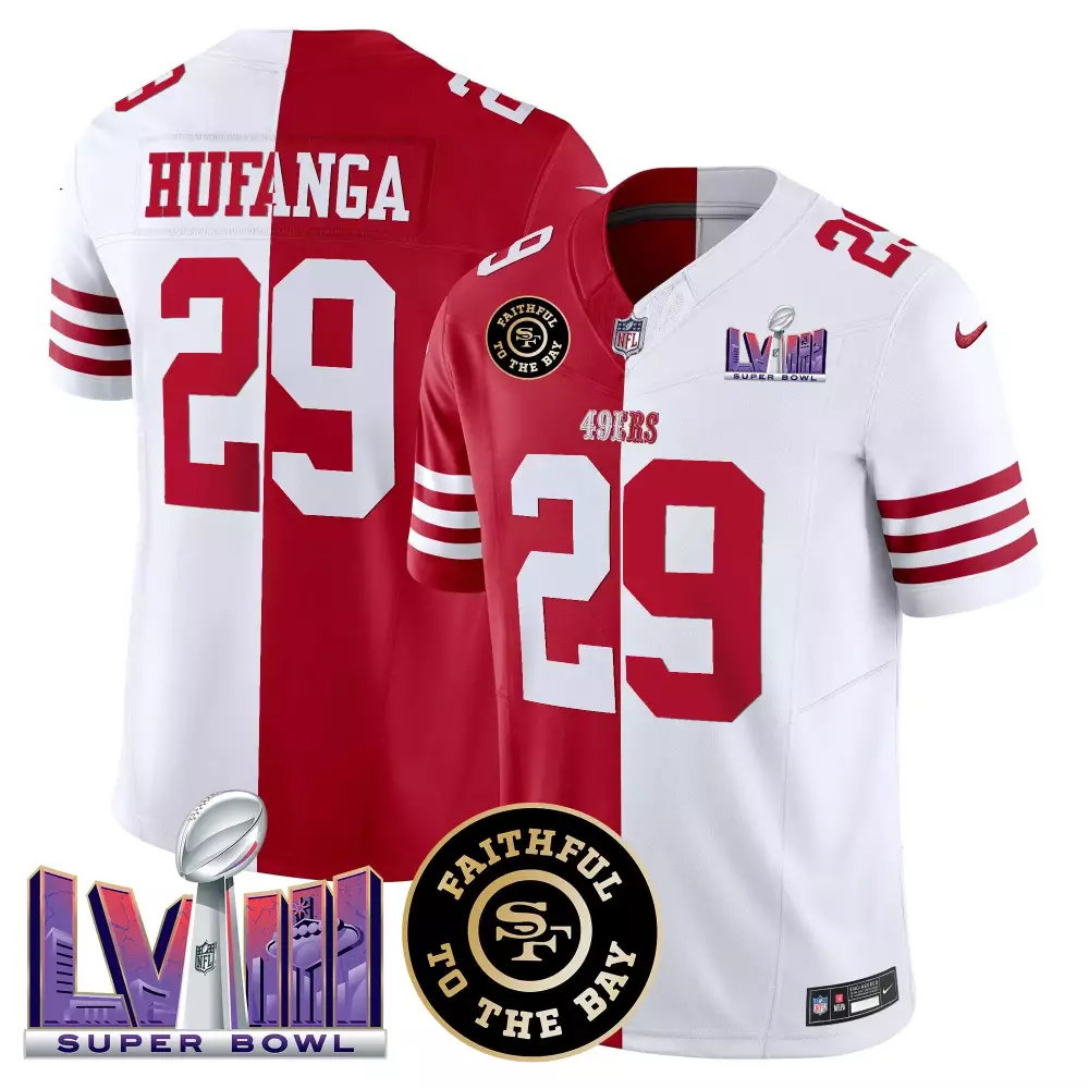 talanoa hufanga split mens san francisco 49ers faithful super bowl lviii patch vapor jersey v2 all stitched