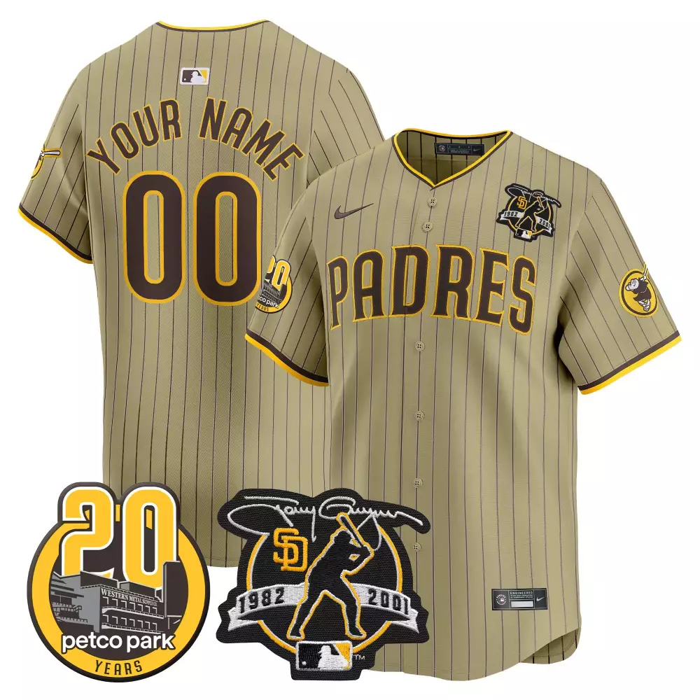 Tony Gwynn San Diego Padres 20th Patch Jersey | Tan Vapor Premier Limited Edition | Fan Gear for Men, Women & Youth