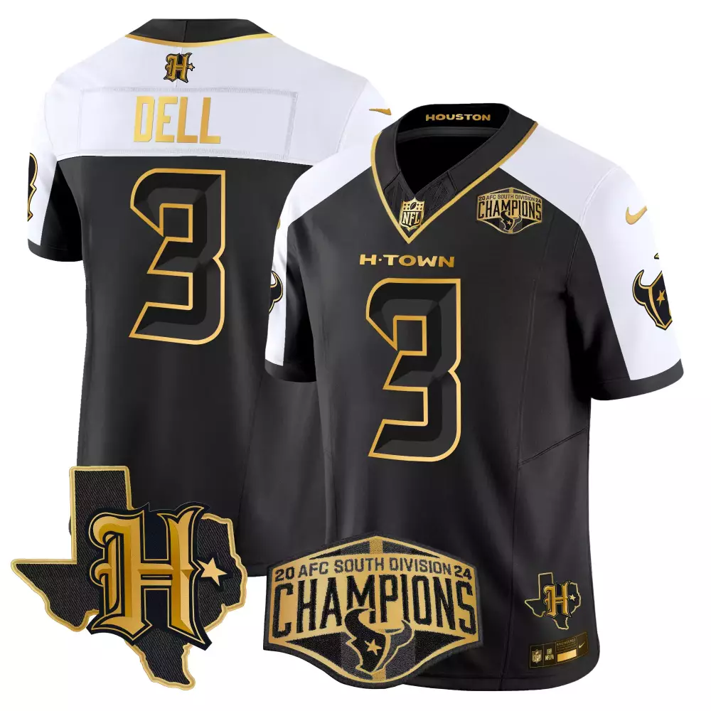 tank dell alternate mens houston texans 2024 afc south division champions patch gold vapor limited jersey all stitched