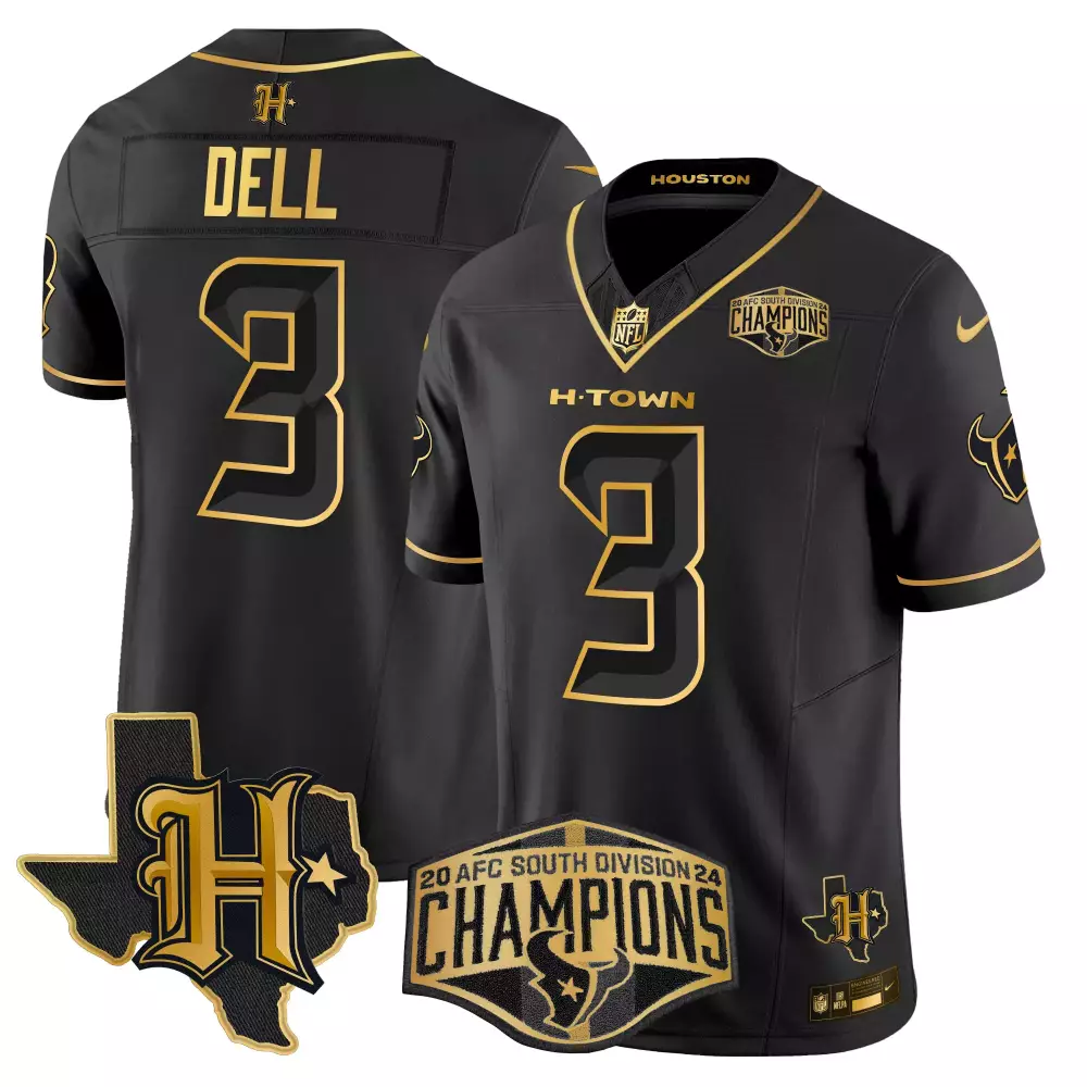 tank dell alternate mens houston texans 2024 afc south division champions patch gold vapor limited jersey all stitched