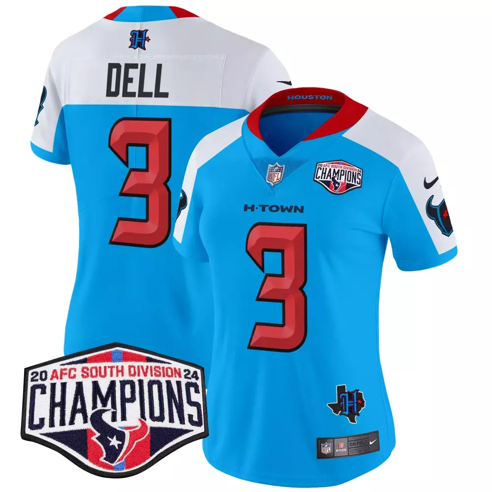 tank dell blue alternate womens houston texans 2024 afc south division champions patch vapor limited jersey all stitched