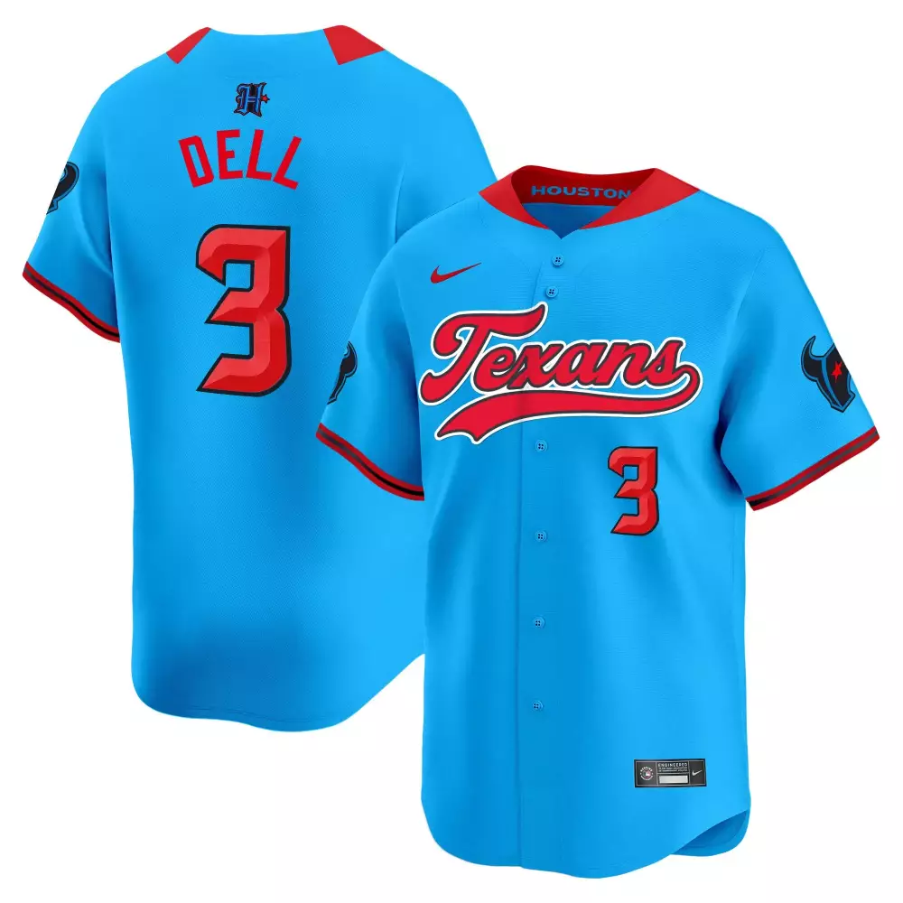 tank dell blue mens houston texans 2024 baseball jersey all stitched