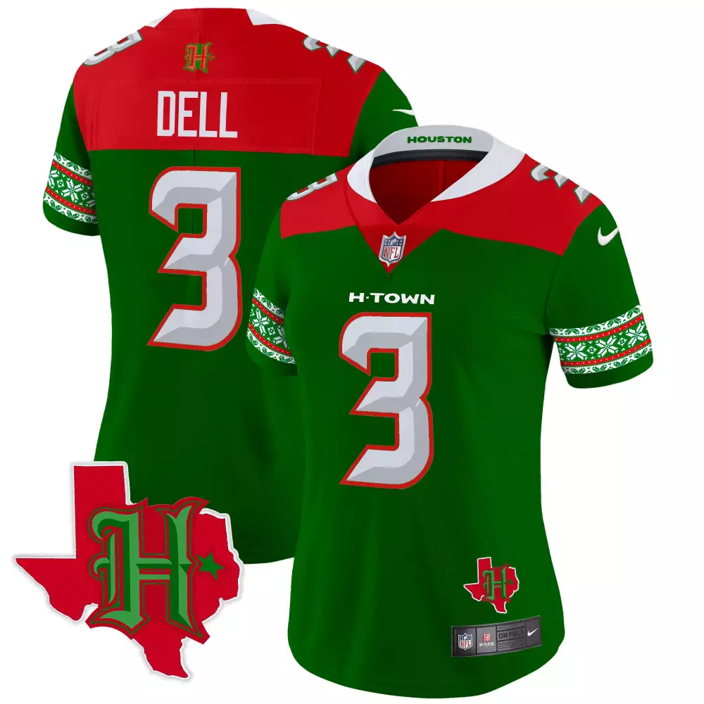 tank dell green womens houston texans 2024 christmas vapor limited jersey all stitched
