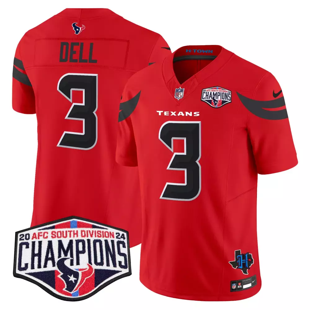 tank dell red mens houston texans 2024 afc south division champions patch vapor limited jersey all stitched
