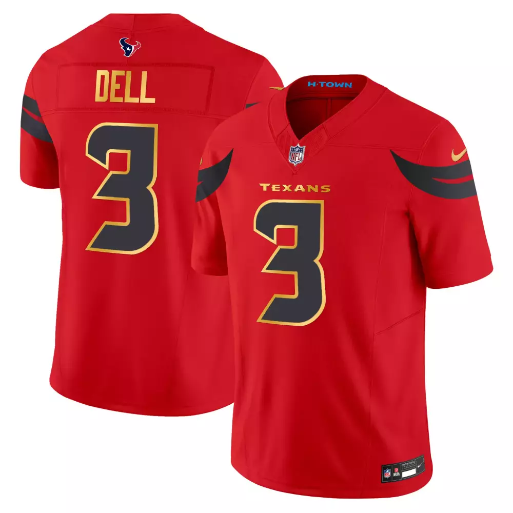 tank dell red mens houston texans 2024 gold trim vapor limited jersey all stitched