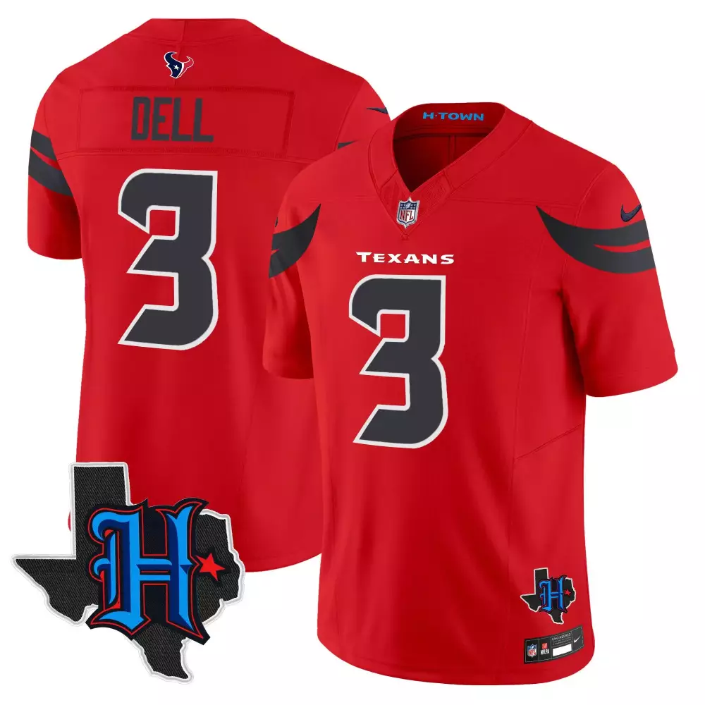 tank dell red mens houston texans 2024 gold trim vapor limited jersey all stitched