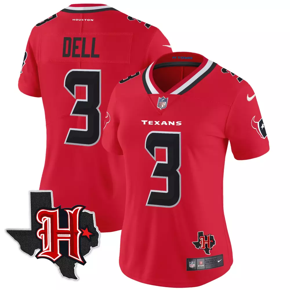 tank dell red womens houston texans 2024 texas patch vapor limited jersey v3 all stitched
