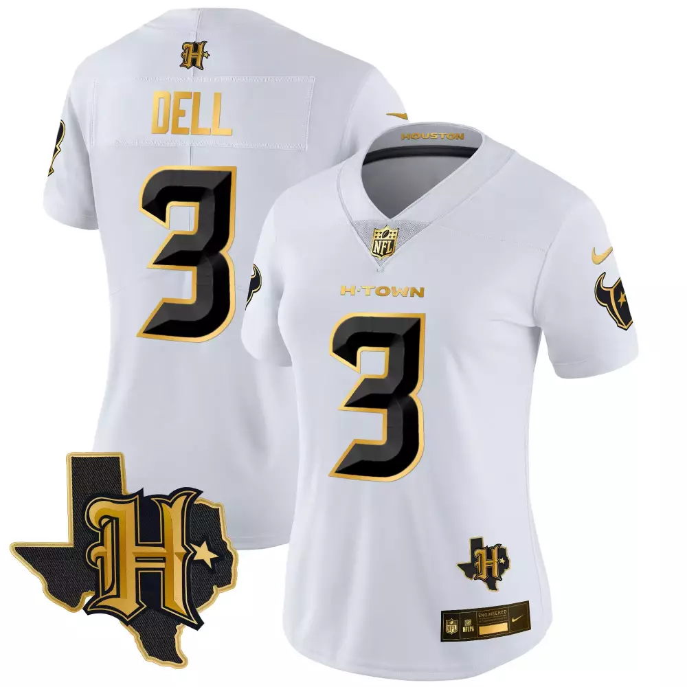 tank dell white gold womens houston texans 2024 texas patch gold vapor limited jersey all stitched