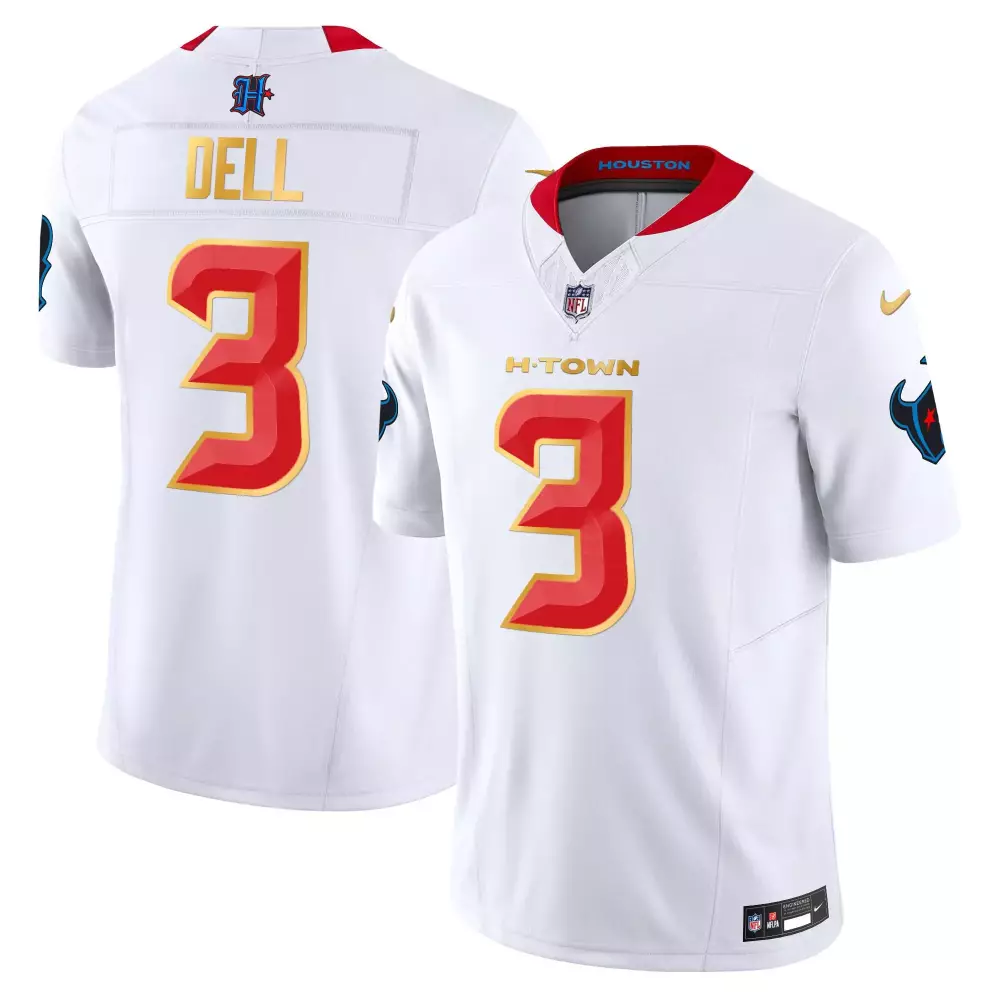 tank dell white mens houston texans 2024 gold trim vapor limited jersey all stitched