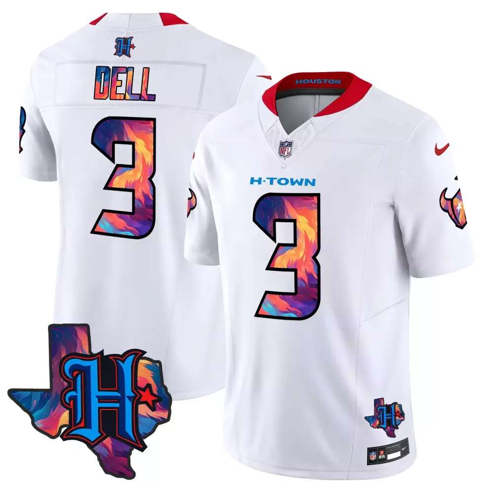 tank dell white mens houston texans 2024 gold trim vapor limited jersey all stitched