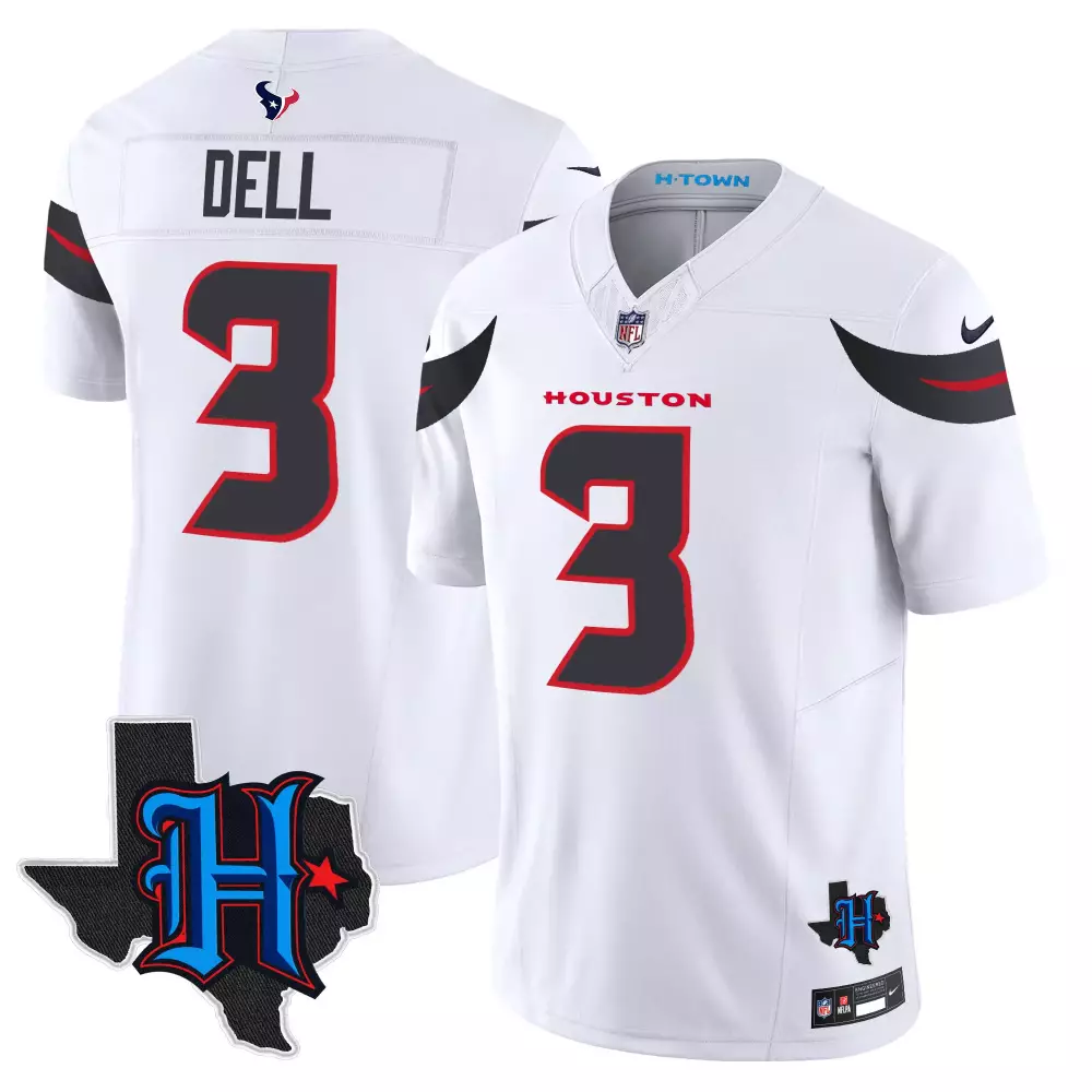 tank dell white mens houston texans 2024 gold trim vapor limited jersey all stitched